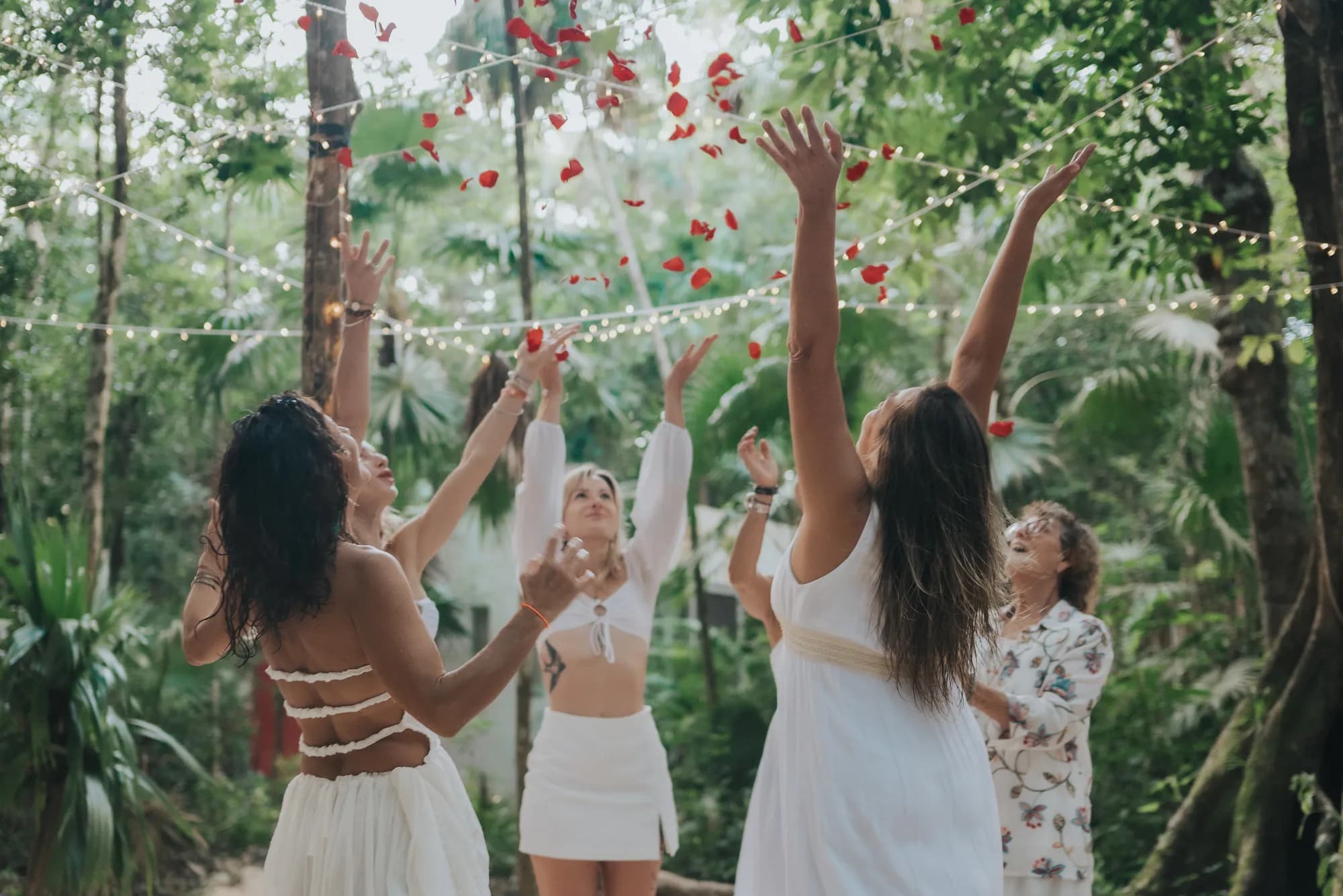 A group of retreat guests together in the jungle at Lunita